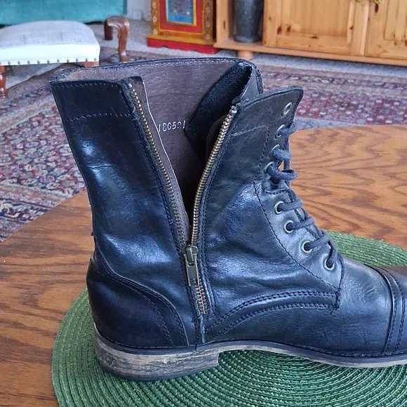 Steve Madden Black Leather  Grunge Goth Combat Trek Boots Size 11 - Picture 10 of 13